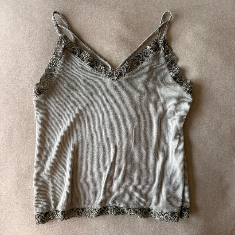 American Eagle Outfitters Light Gray Lace Trim Cami